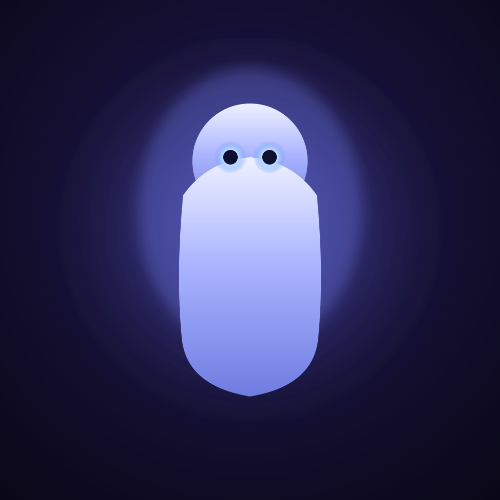 Quantum Ghost app icon — a pale glowing apparition on deep violet